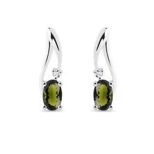 WHITE GOLD EARRINGS WITH MOLDAVITE AND DIAMONDS - MOLDAVITE EARRINGS - EARRINGS