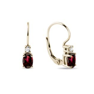 ZLATÉ VISACÍ NÁUŠNICE S OVÁLNÝMI GRANÁTY A BRILIANTY - NÁUŠNICE S GRANÁTEM - NÁUŠNICE