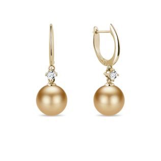 SOUTH SEA PEARL AND DIAMOND GOLD EARRINGS - PEARL EARRINGS - PEARL JEWELRY