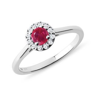 RUBY AND DIAMOND HALO RING IN WHITE GOLD - RUBY ENGAGEMENT RINGS - ENGAGEMENT RINGS