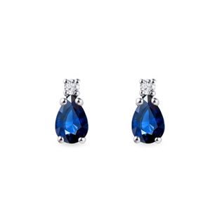 SAPPHIRE AND DIAMOND TEARDROP EARRINGS IN WHITE GOLD - SAPPHIRE EARRINGS - EARRINGS