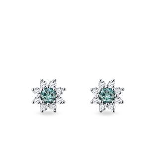 BLUE DIAMOND FLOWER STUD EARRINGS IN WHITE GOLD - DIAMOND EARRINGS - EARRINGS