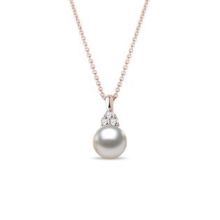 AKOYA PEARL AND DIAMOND NECKLACE IN ROSE GOLD - PEARL PENDANTS - PEARL JEWELRY