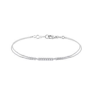 WHITE GOLD DOUBLE BRACELET WITH A DIAMOND BAR - DIAMOND BRACELETS - BRACELETS