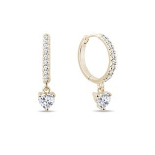 DIAMANTOVÉ KROUŽKY SE SRDÍČKEM VE ŽLUTÉM ZLATĚ - DIAMANTOVÉ NÁUŠNICE - NÁUŠNICE