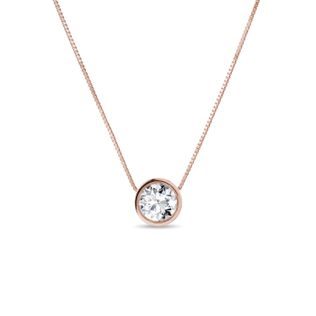 14K ROSE GOLD NECKLACE WITH A BEZEL SET DIAMOND PENDANT - DIAMOND NECKLACES - NECKLACES