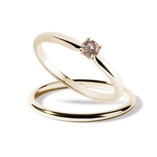 CHAMPAGNE DIAMOND BRIDAL SET IN YELLOW GOLD - ENGAGEMENT AND BRIDAL RING SETS - ENGAGEMENT RINGS