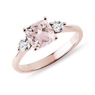 RING WITH A SHINY MORGANITE AND BRILLIANTS IN ROSE GOLD - MORGANITE RINGS - RINGS