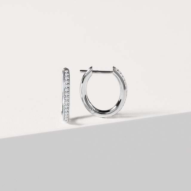 SMALL DIAMOND HOOP EARRINGS IN WHITE GOLD - DIAMOND EARRINGS - 