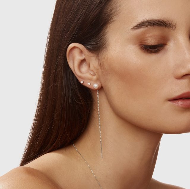 LONG PEARL DANGLE EARRINGS IN WHITE GOLD - PEARL EARRINGS - 