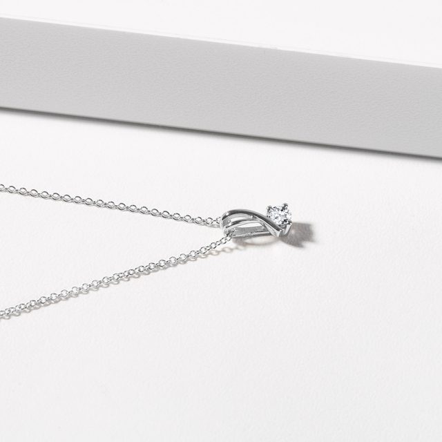 WHITE GOLD DIAMOND RIBBON PENDANT - PENDANTS - 