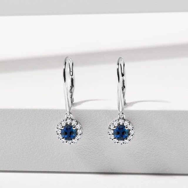 SAPPHIRE AND DIAMOND WHITE GOLD EARRINGS - SAPPHIRE EARRINGS - 