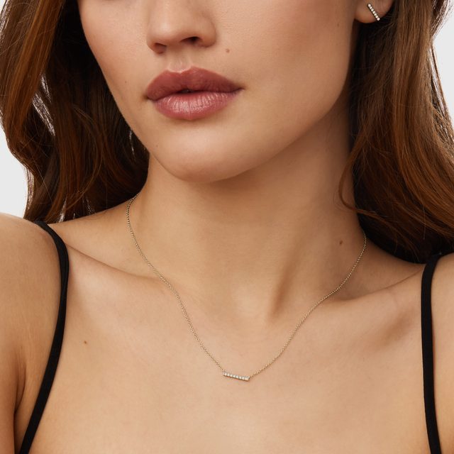 GOLD DIAMOND BAR NECKLACE - DIAMOND NECKLACES - 