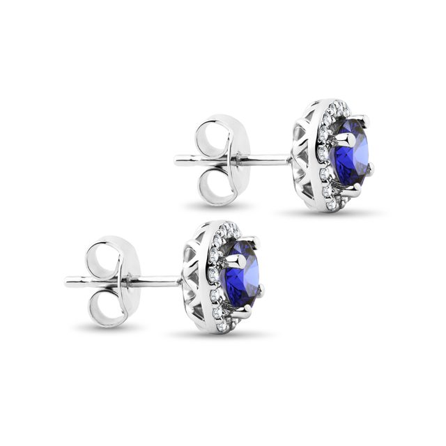 LUXURY SAPPHIRE AND DIAMOND EARRINGS IN WHITE GOLD - SAPPHIRE EARRINGS - 