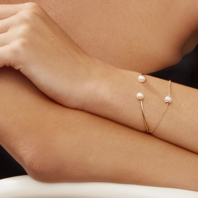 PEARL BRACELET IN 14K YELLOW GOLD - PEARL BRACELETS - 
