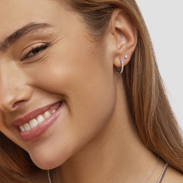 SMALL DIAMOND HOOP EARRINGS IN WHITE GOLD - DIAMOND EARRINGS - 