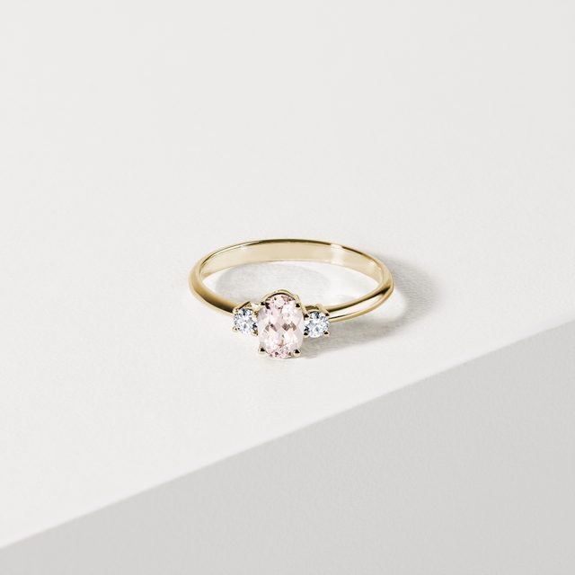 GOLD RING WITH MORGANITE AND DIAMONDS - MORGANITE RINGS - 