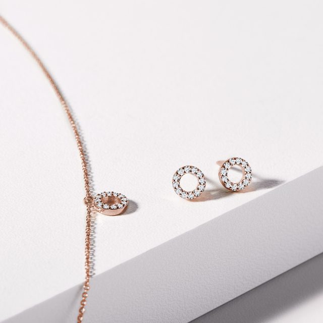 HALO DIAMOND EARRINGS IN ROSE GOLD - DIAMOND STUD EARRINGS - 