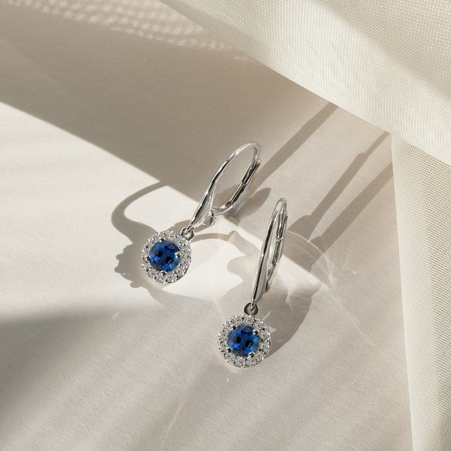 SAPPHIRE AND DIAMOND WHITE GOLD EARRINGS - SAPPHIRE EARRINGS - 