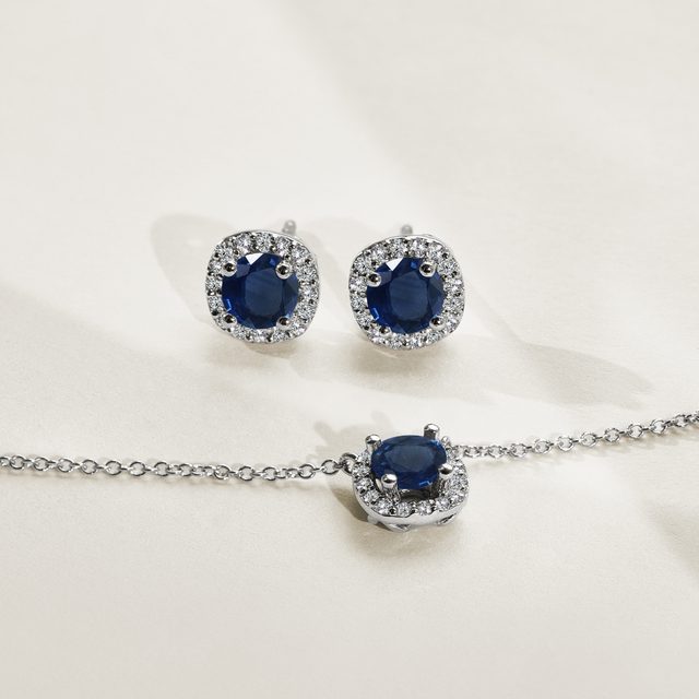LUXURY SAPPHIRE AND DIAMOND EARRINGS IN WHITE GOLD - SAPPHIRE EARRINGS - 