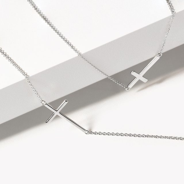 CROSS NECKLACE IN WHITE GOLD - WHITE GOLD NECKLACES - 