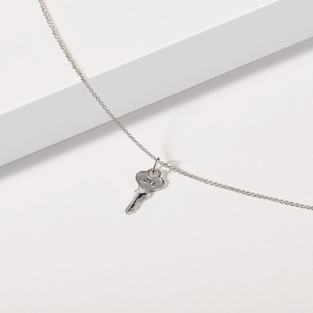 LOVE KEY PENDANT IN WHITE GOLD - WHITE GOLD NECKLACES - 