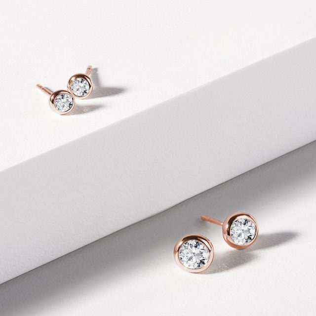 4 MM BEZEL DIAMOND EARRINGS IN ROSE GOLD - DIAMOND STUD EARRINGS - 