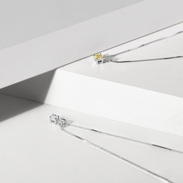 NECKLACE IN WHITE GOLD WITH YELLOW BRILLIANT - DIAMOND NECKLACES - 