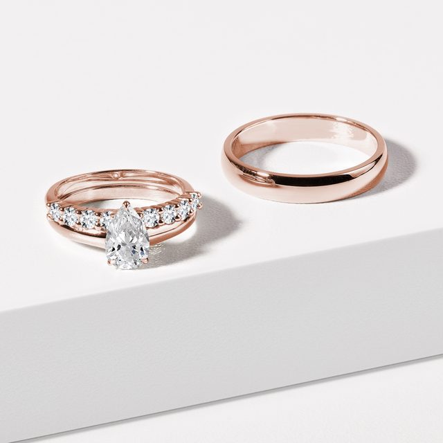 HIS AND HERS ROSE GOLD WEDDING RING SET WITH DIAMONDS - ROSE GOLD WEDDING SETS - 