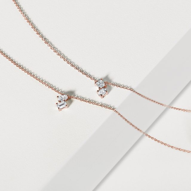 DIAMOND CLUSTER NECKLACE IN 14K ROSE GOLD - DIAMOND NECKLACES - 