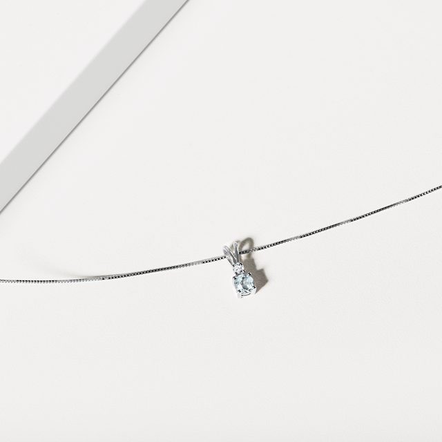 AQUAMARINE AND DIAMOND NECKLACE IN WHITE GOLD - AQUAMARINE NECKLACES - 