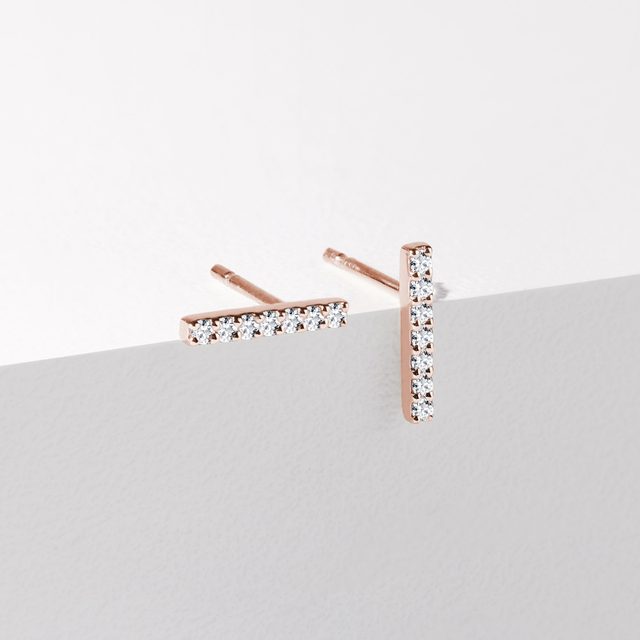 DIAMOND BAR EARRINGS IN ROSE GOLD - DIAMOND EARRINGS - 