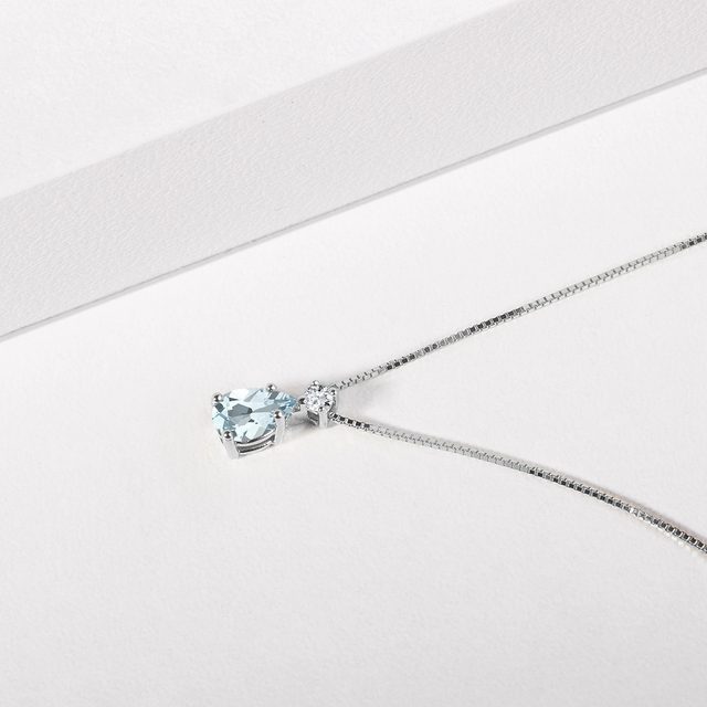 WHITE GOLD PENDANT WITH AQUAMARINE - AQUAMARINE NECKLACES - 