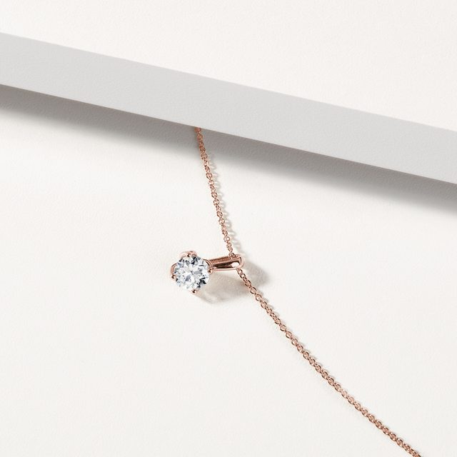 ROSE GOLD NECKLACE WITH 1CT LAB GROWN DIAMOND - DIAMOND NECKLACES - 