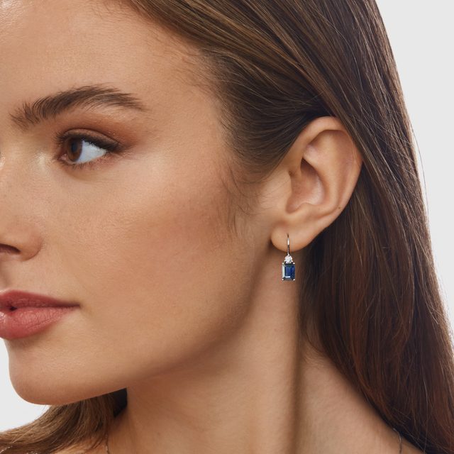 LUXURY EARRINGS WITH SAPPHIRES AND BRILLIANTS IN WHITE GOLD - SAPPHIRE EARRINGS - 