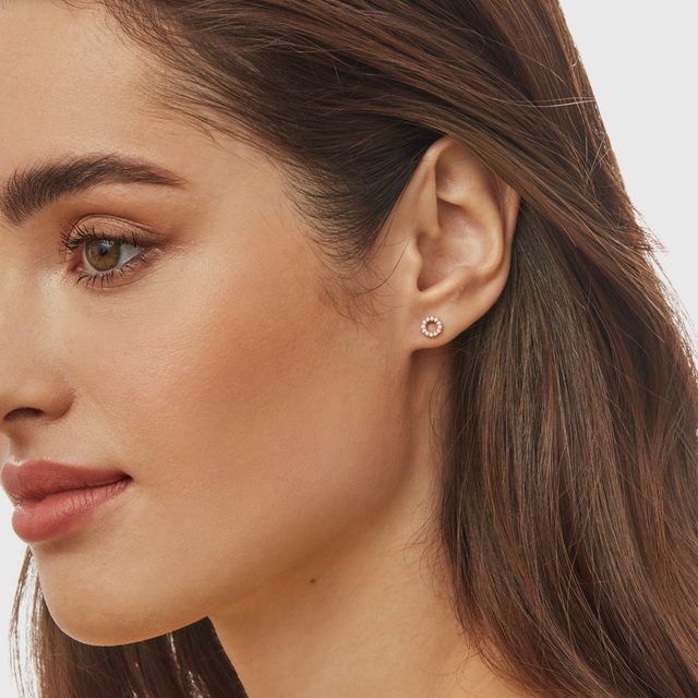 HALO DIAMOND EARRINGS IN ROSE GOLD - DIAMOND STUD EARRINGS - 