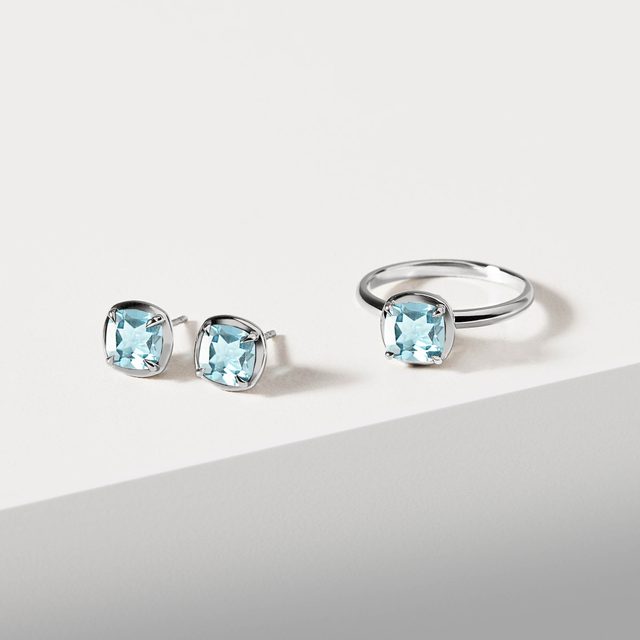 CUSHION CUT SKY BLUE TOPAZ STUD EARRINGS IN WHITE GOLD - TOPAZ EARRINGS - 