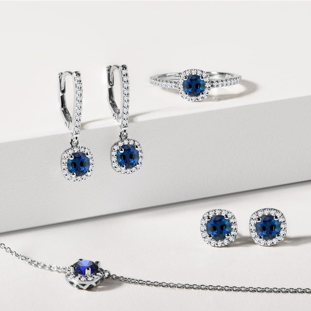 LUXURY SAPPHIRE AND DIAMOND EARRINGS IN WHITE GOLD - SAPPHIRE EARRINGS - 
