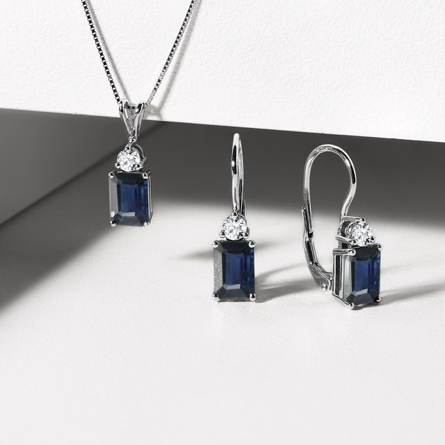 LUXURY EARRINGS WITH SAPPHIRES AND BRILLIANTS IN WHITE GOLD - SAPPHIRE EARRINGS - 