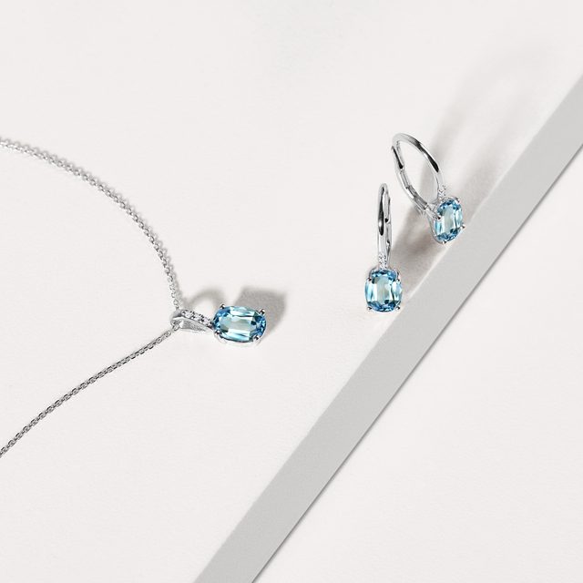 SWISS TOPAZ AND DIAMOND WHITE GOLD NECKLACE - TOPAZ NECKLACES - 