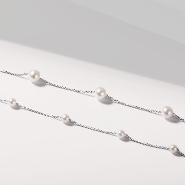 WHITE PEARL CHAIN BRACELET IN WHITE GOLD - PEARL BRACELETS - 