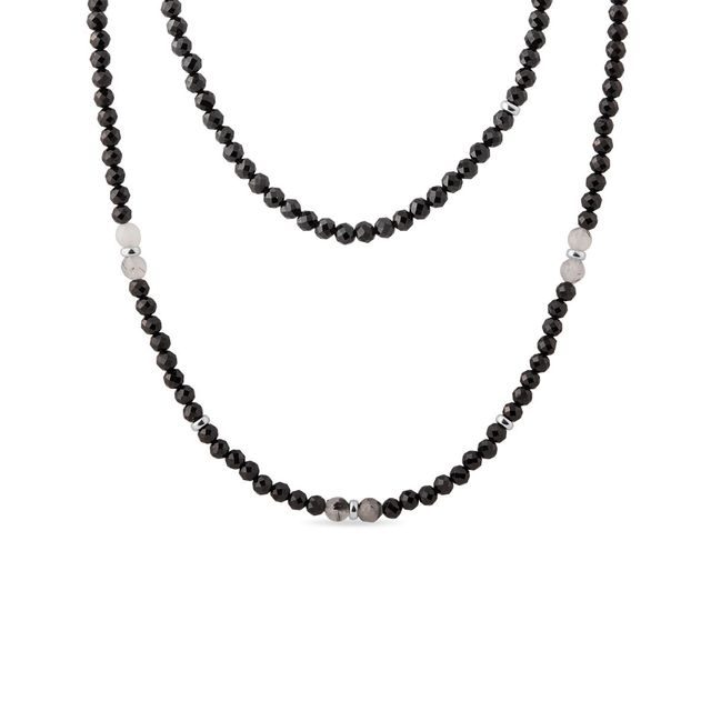 BLACK SPINEL AND CRYSTAL NECKLACE IN WHITE GOLD - MINERAL NECKLACES - NECKLACES
