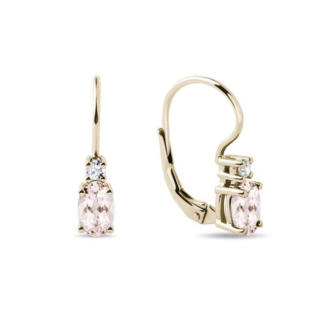 MORGANITE AND DIAMOND GOLD DROP EARRINGS - MORGANITE EARRINGS - EARRINGS