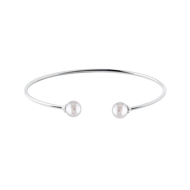 WHITE GOLD OPEN BANGLE WITH PEARLS - CUFF BRACELETS - BRACELETS