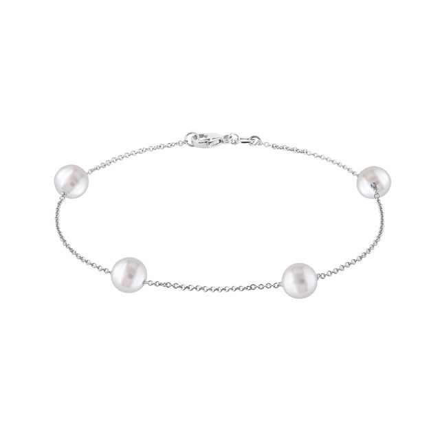 WHITE PEARL CHAIN BRACELET IN WHITE GOLD - PEARL BRACELETS - PEARL JEWELRY