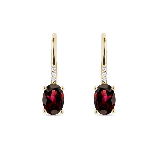 VISACÍ NÁUŠNICE ZE ZLATA S GRANÁTY A DIAMANTY - NÁUŠNICE S GRANÁTEM - NÁUŠNICE