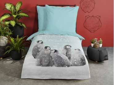 Flanelové povlečení Good Morning Pengu 140x200/70x90 cm