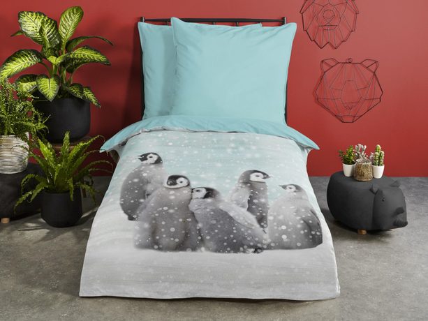 Flanelové povlečení Good Morning Pengu 140x200/70x90 cm