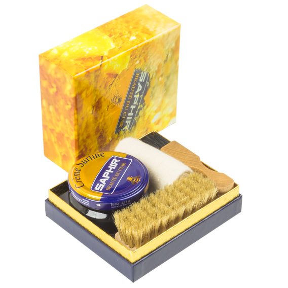 Ajándékdoboz két Saphir kefével, cipőkrémmel és felvivőronggyal