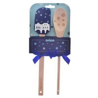 Stěrka kuch. sil./dřevo+vařečka DOMKY modrá